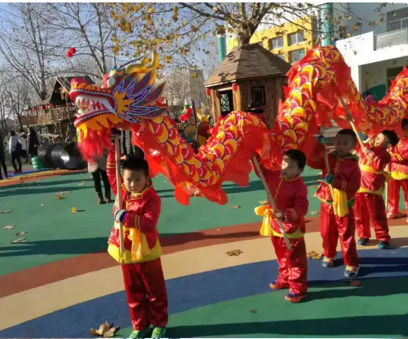 Stage 4m Chinese Dragon Dance  Costume 8-15 Age size 5 Children 4 Player Student Square Outdoor Performance Folk Park Game