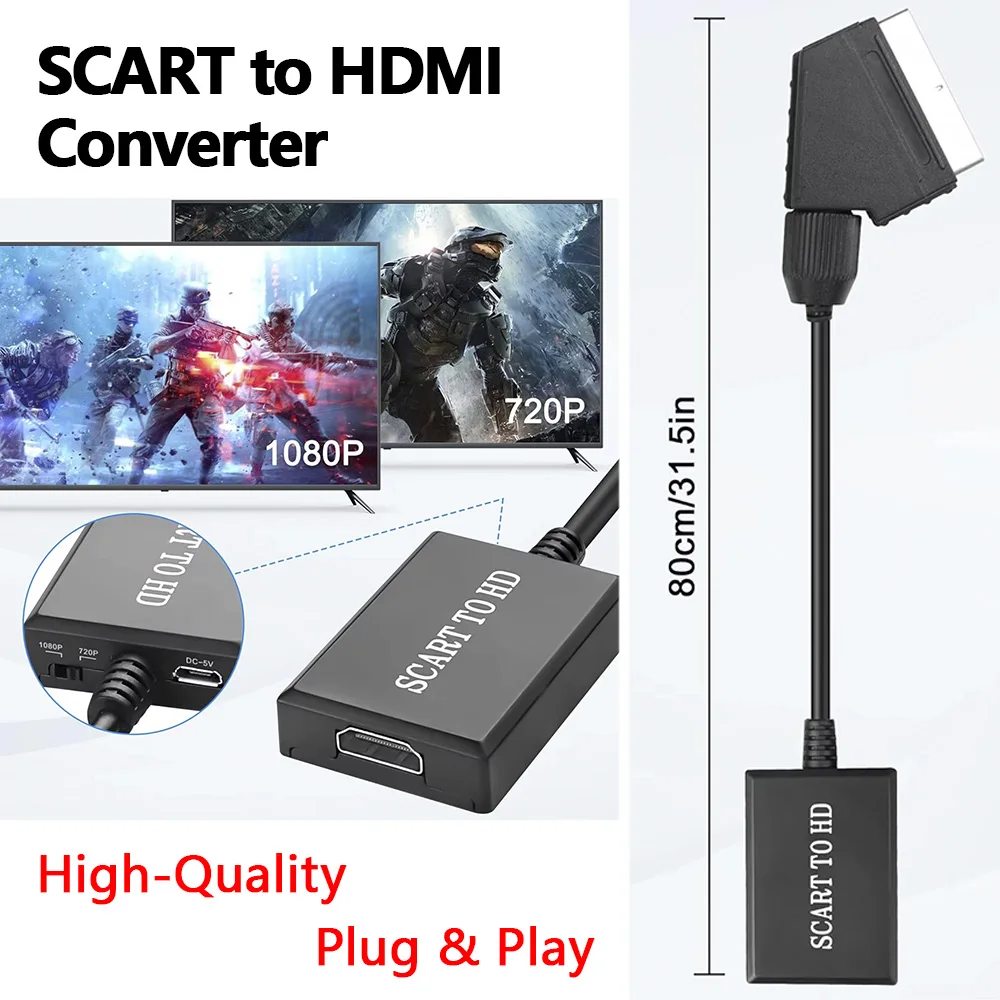 

SCART to HDMI Cable Adapter | 1080p Upscaler for Older Consoles & DVDs