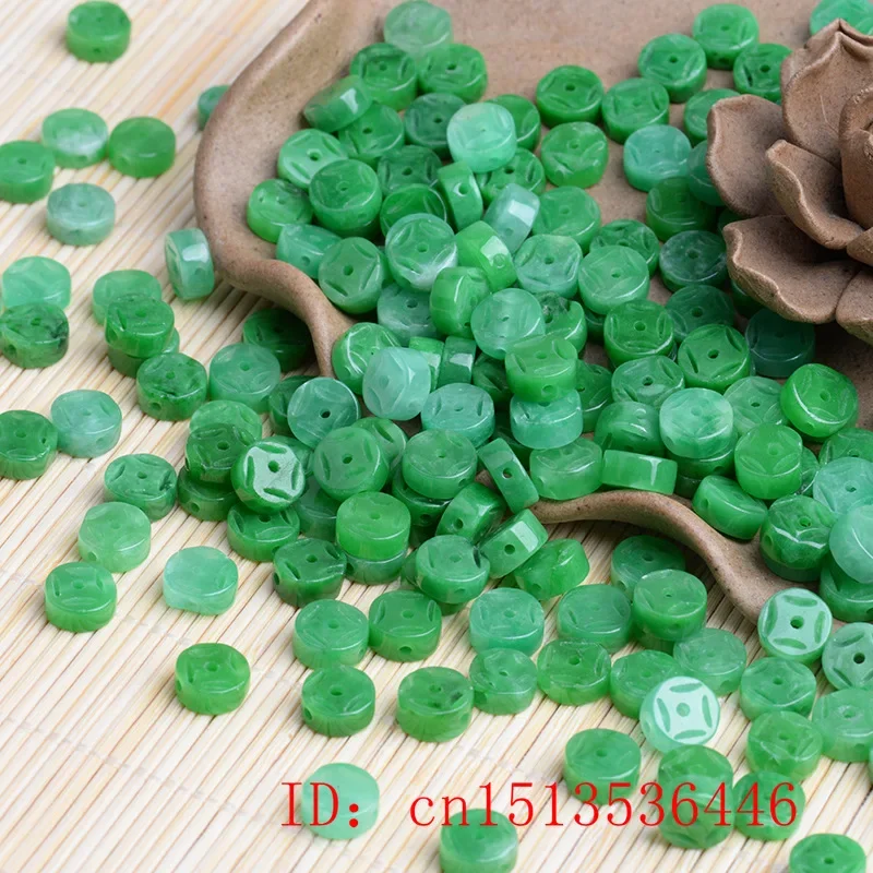 10pc Natural A Green Jade Money Beads DIY Bracelet Bangle Earring Charm Jadeite Jewellery Fashion Accessories Amulet Gift Women