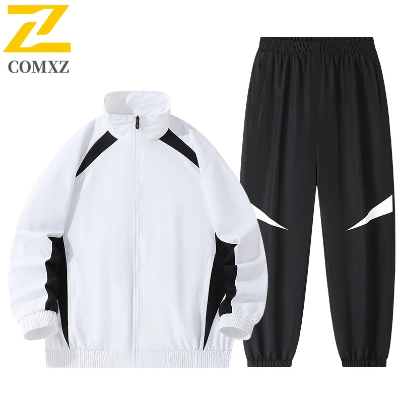 

Новый мужской спортивный костюм для бега с цветными вставками, модный комплект для активного отдыха и прогулок, куртка + брюки, двухсоставный набор для весны и осени.
