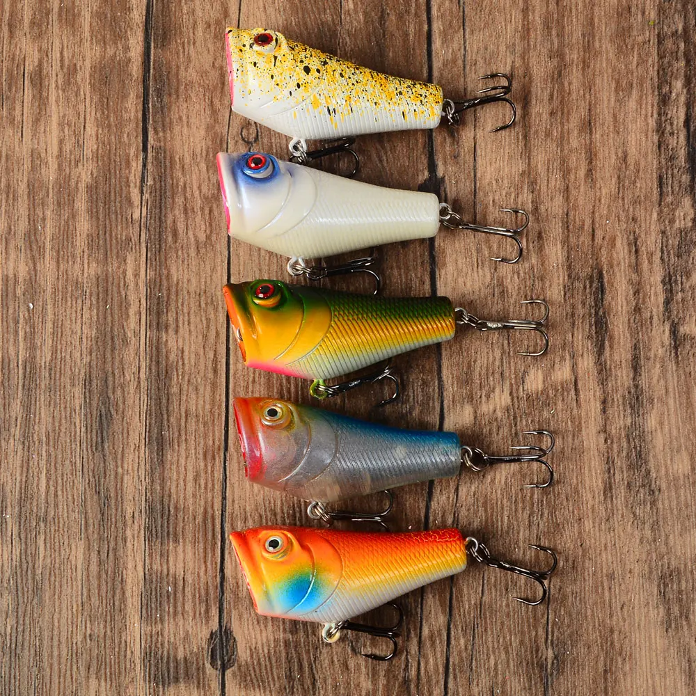 5pcs Topwater Popper Fishing Lures Spinning Wobblers Stickbait Surface Floating Baits Striped Bass