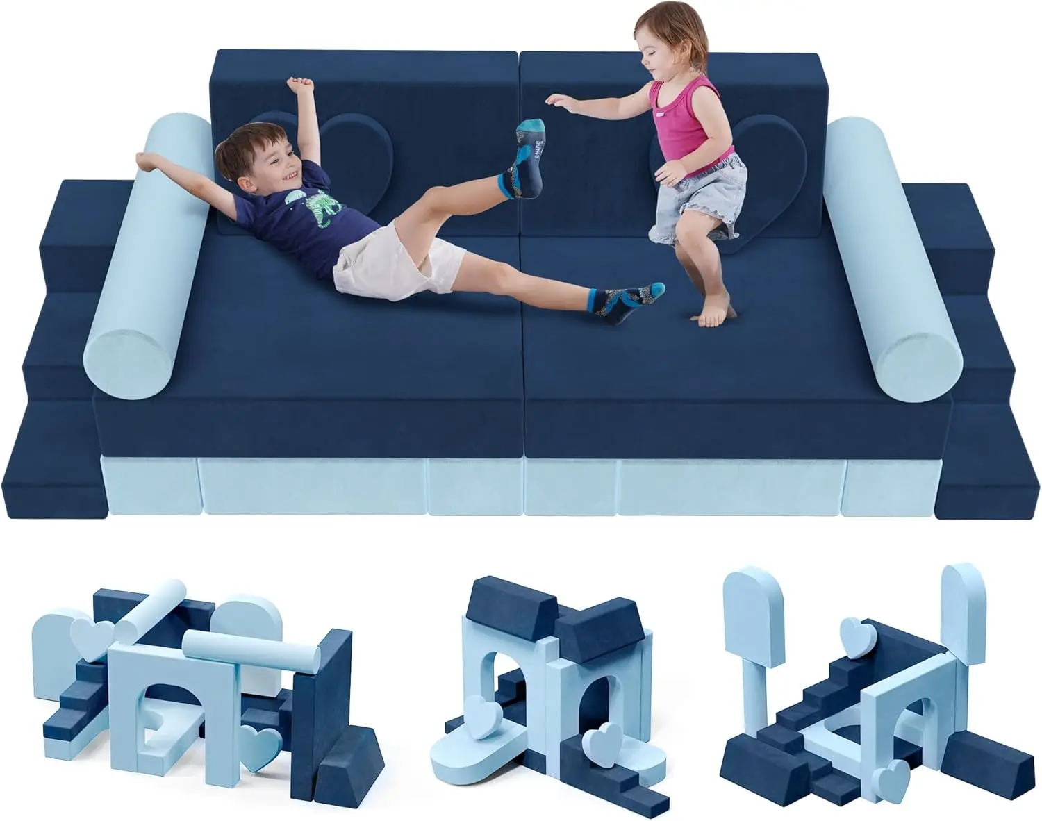 Play Couch for Kids Toddler - 14PCS Kids Sofa to Boost Creativity, Boys and Girls DIY Creativing Playroom Couch for Playroom Bed