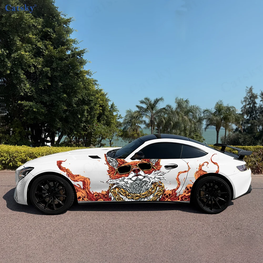 

Fox Flame Gold Chain Car Vinyl Wraps Decal Self-adhesive PVC Sticker Suitable for Trucks SUV Decoration Auto Accessories Gift