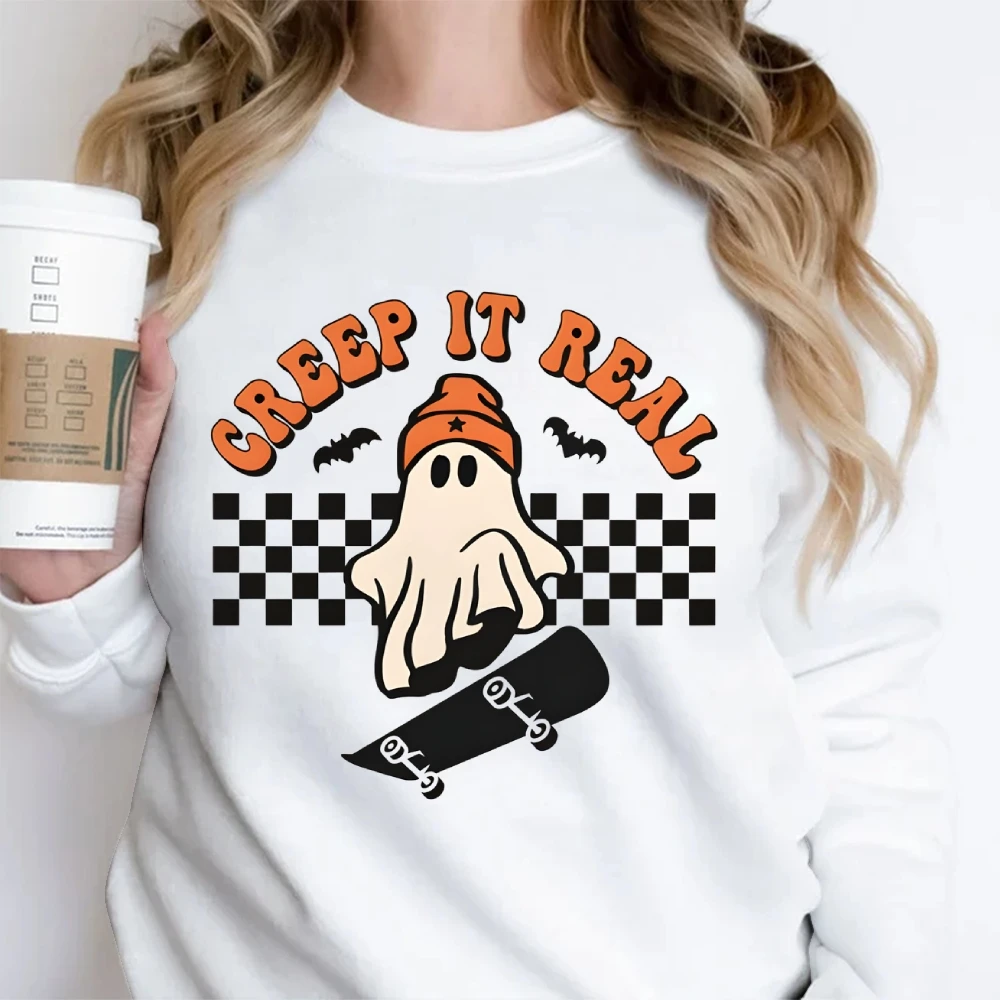 Retro Halloween Creep It Real sudaderas fantasma Skateboarding gráfico suéter Halloween Top ropa temporada espeluznante Otoño Invierno