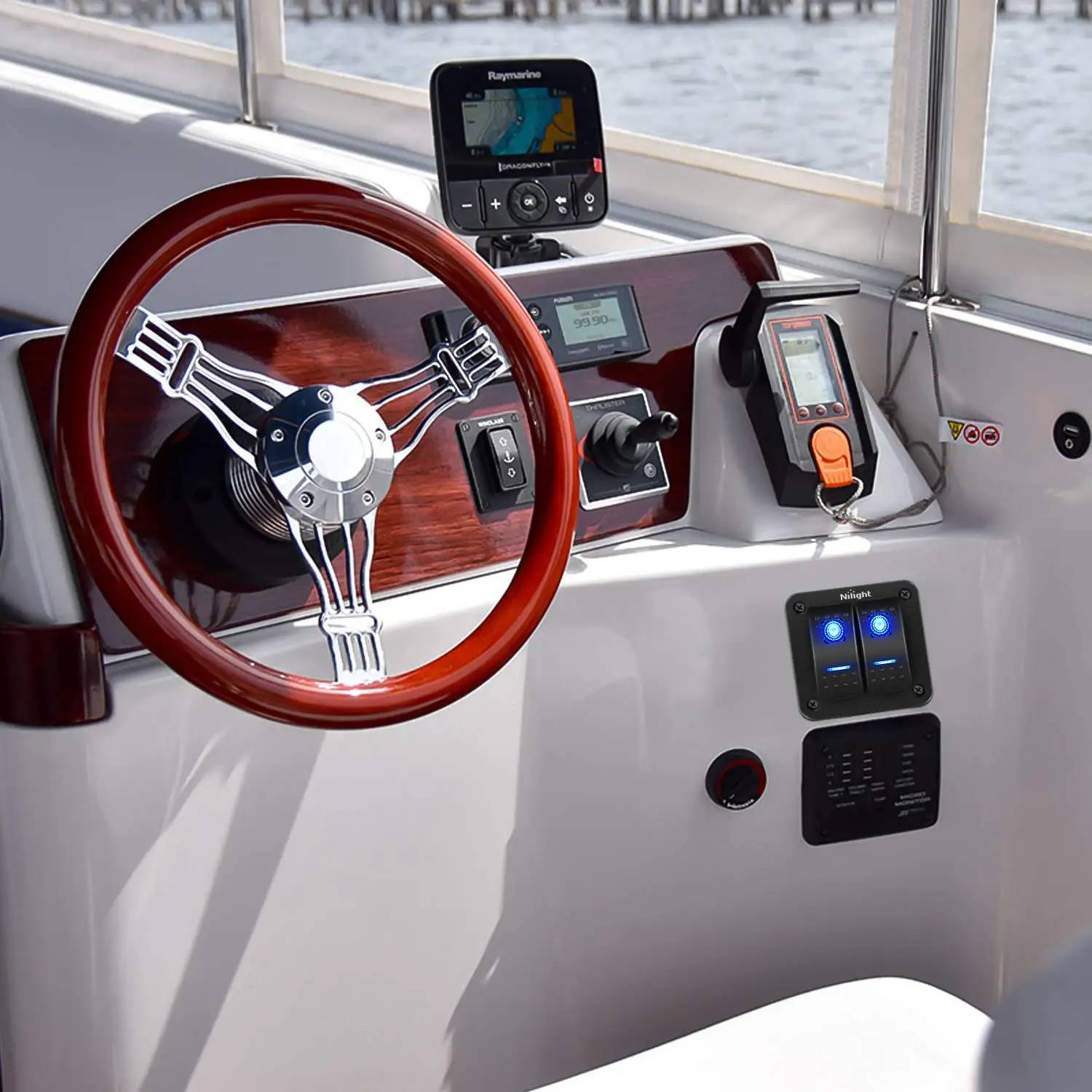 แผงสวิตช์โยก 2 ช่อง 5 ขา สวิตช์เปิด-ปิดแบบมีสายสำเร็จรูป สำหรับรถยนต์ 12V/24V เรือเดินทะเล รถเอทีวี รถพ่วง