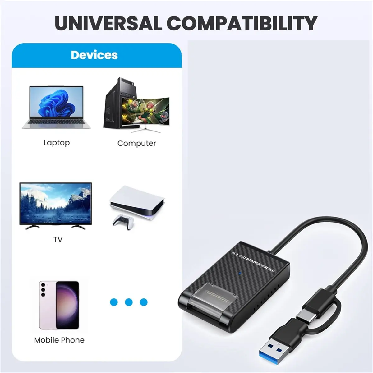 M2 Easy Drive Cable M.2 SSD Adapter Easy-Drive Cable NVME/SATA Dual-Protocol M.2 ToType-C+USB3.0 10Gbps SSD Adapter