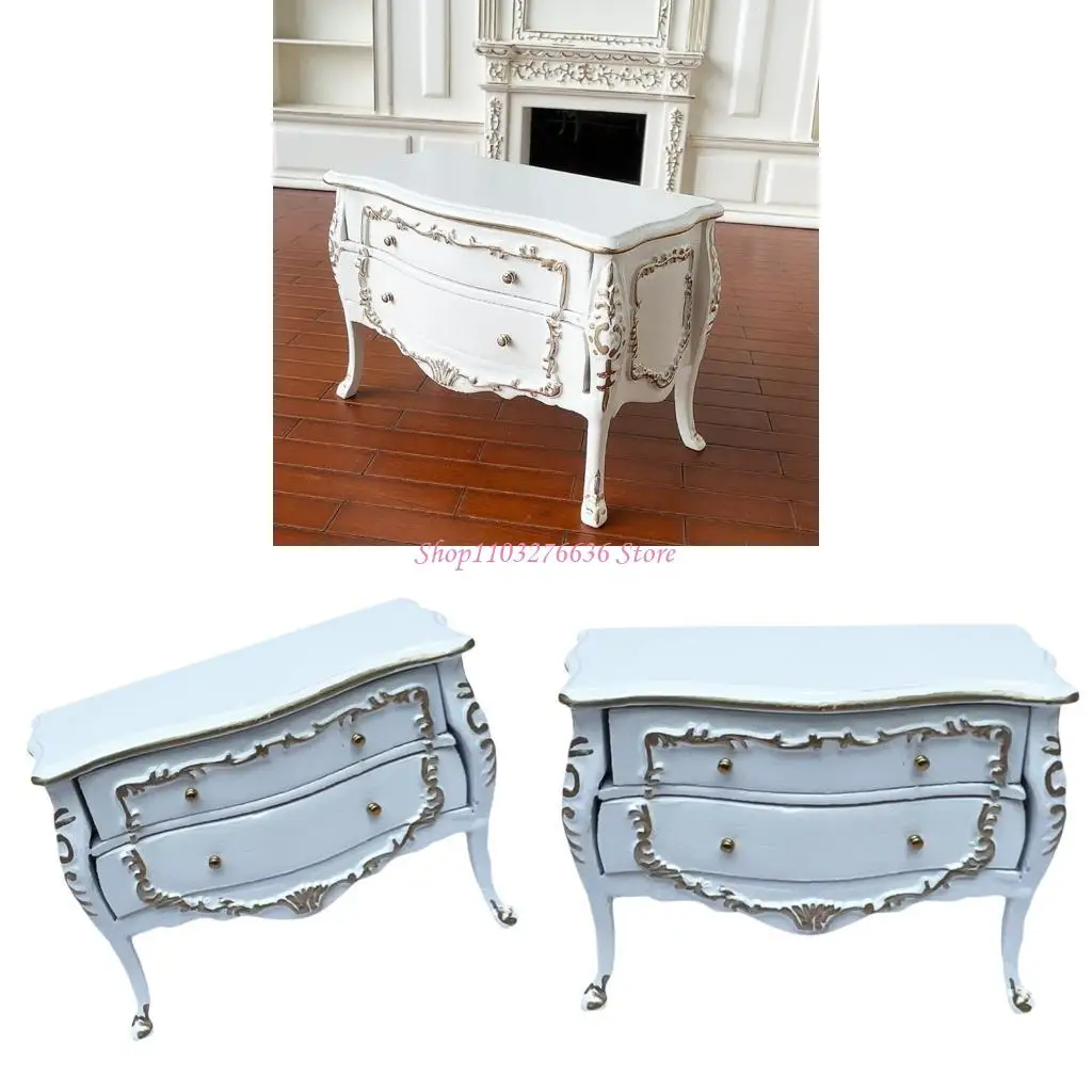 

R6FD Dollhouses Bedside Cabinet 2 Drawers Gold Trim Detailing 1:12 Scale Furniture