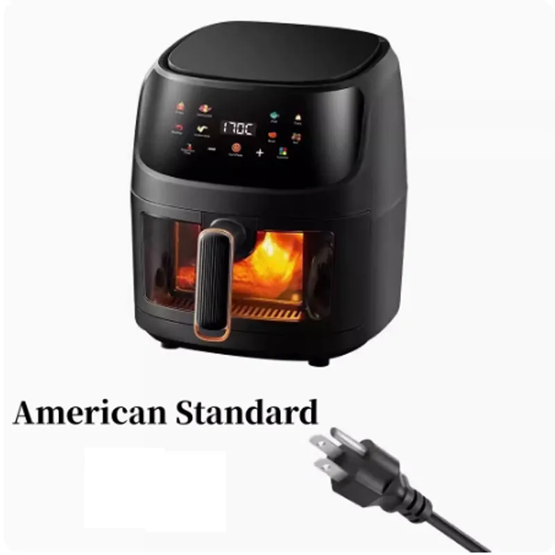 

New 8L Stainless Steel Large-Capacity Air Fryer Household Visual Electric Oven Oil-Free Multifunctional Home Black White Green