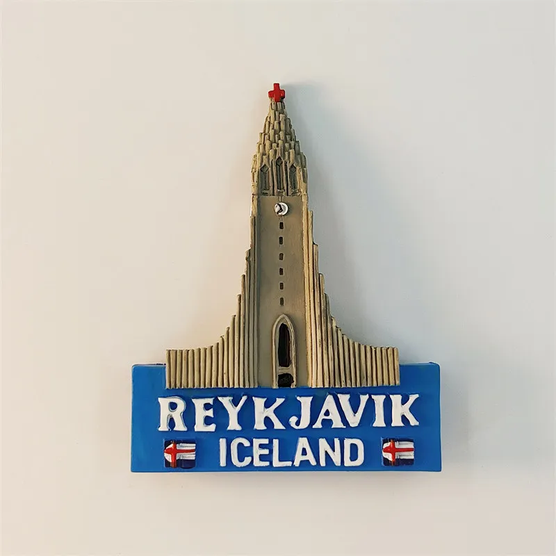 Iceland Harp Church tourist souvenirs, painted 3D architectural decorations, magnetic refrigerator magnets, resin material