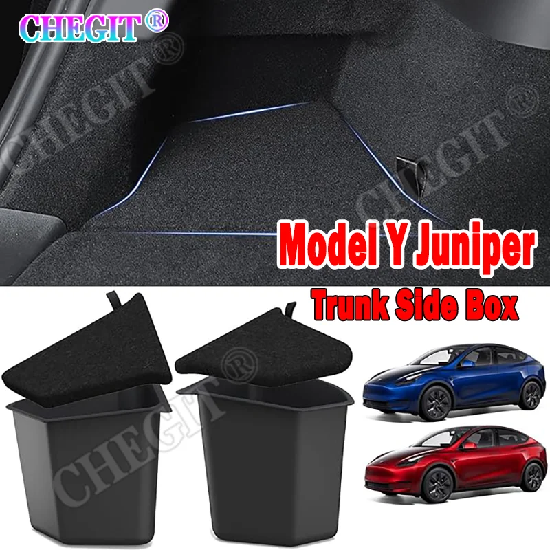 

Trunk Organizer for Tesla Model Y Juniper Launch Refresh 2025 Rear Trunk Storage Bins Side Box Organiser TPE Car Accessories