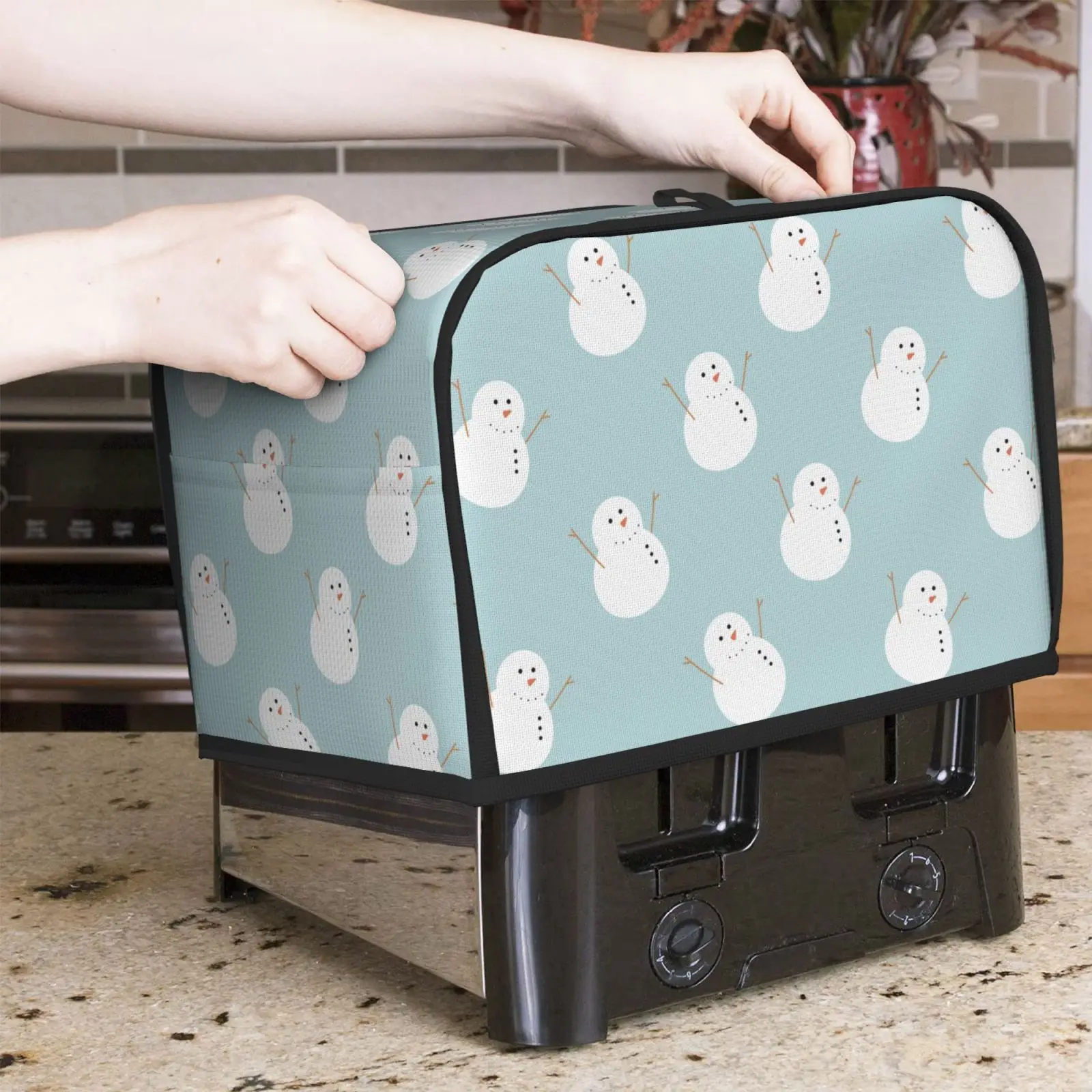 

Snowman Print Dust Cover Kitchen Appliance Cover Durable Washable Toaster Cover Protect 2/4-slice Toasters Ovens from Dust