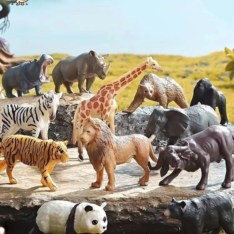 12pcs/set Wild Animals Toy Model Plastic Simulated Lion Giraffe Tiger Giraffe Panda Realistic Toys For Children Christmas Gifts