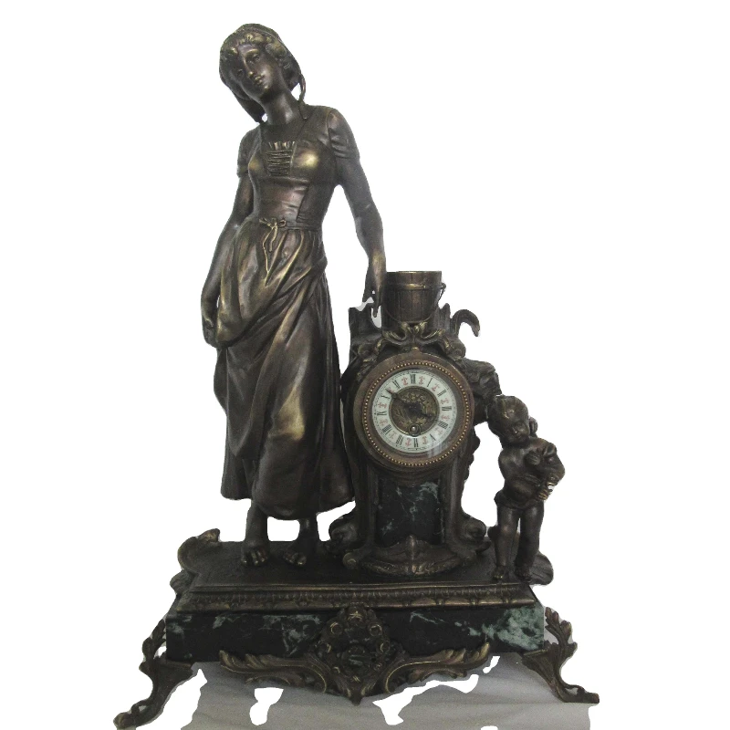 

Brass mechanical retro shelf table clock watch on marble base