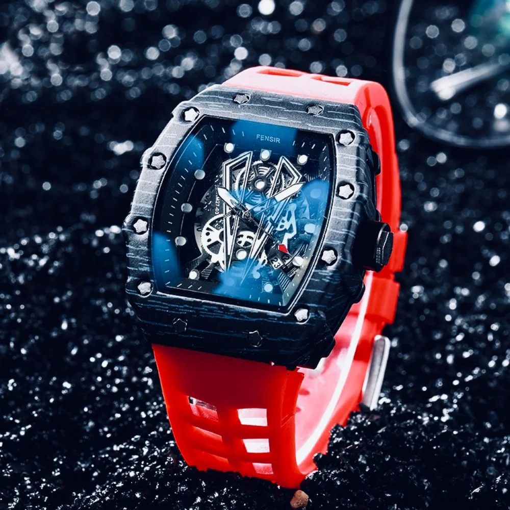 Trendy Punk-Style Men's Watch with a Barrel-Shaped Design, Heavy-Duty Tough-Guy Design, Exudes Its Own Aura, Precise Quartz Movement for Stable Timekeeping, Durable Quality, Suitable for Commuting, Fitness, and Outdoor Activities, Enhances Men's Fashion Style, Versatile and Popular Wristwatch