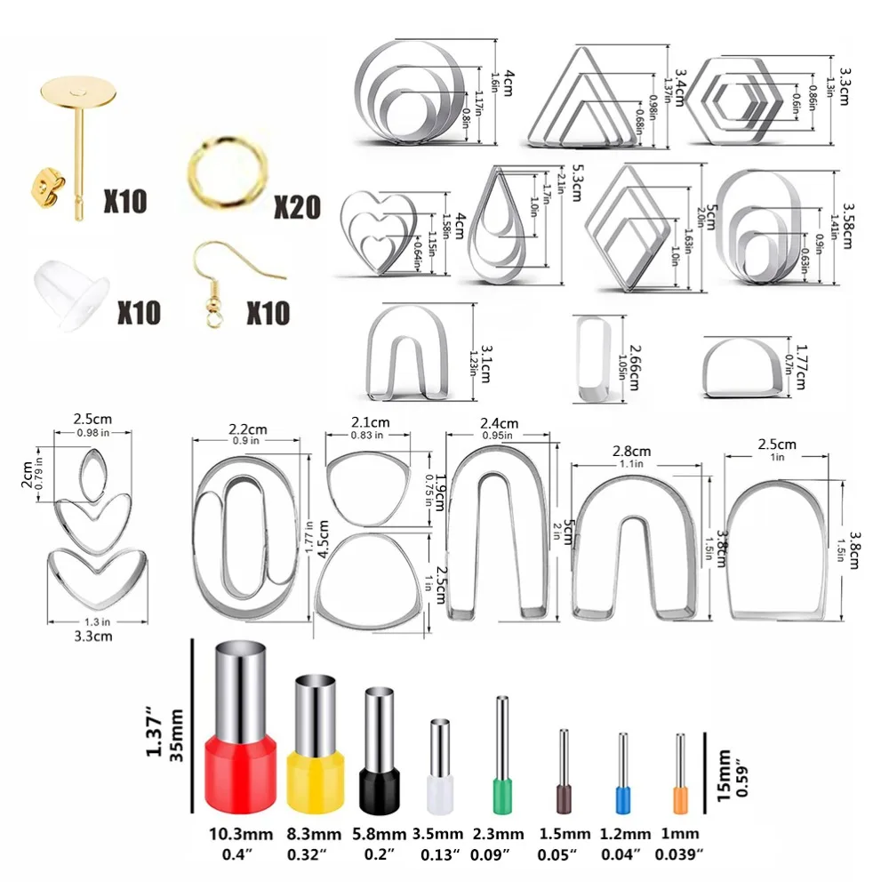 

126Pcs Stainless steel Earring Cutter Polymer clay use Geometric shape Jewelry Tool Bag packed DIY Accessory Handmade creation