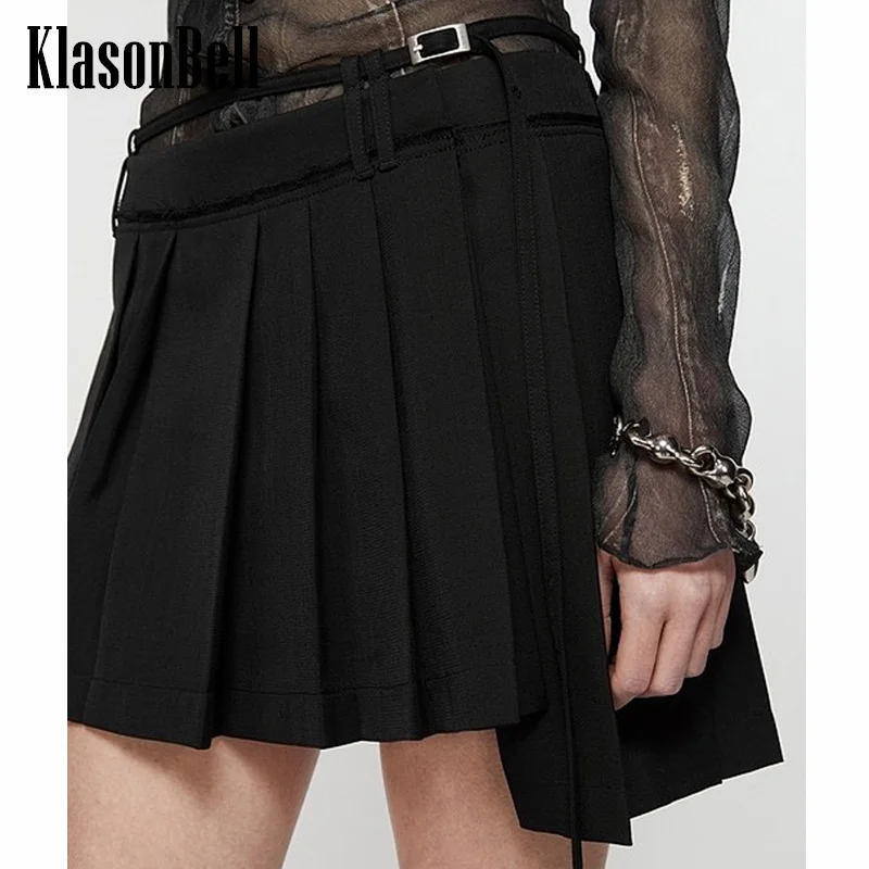 

8.11 KlasonBell Women Fashion All-matches Low Waist Irregular Plaid Skirt Sashes Decoration Hot Girl Temperament Skirt