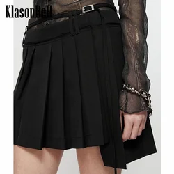 8.11 KlasonBell Women Fashion All-matches Low Waist Irregular Plaid Skirt Sashes Decoration Hot Girl Temperament Skirt