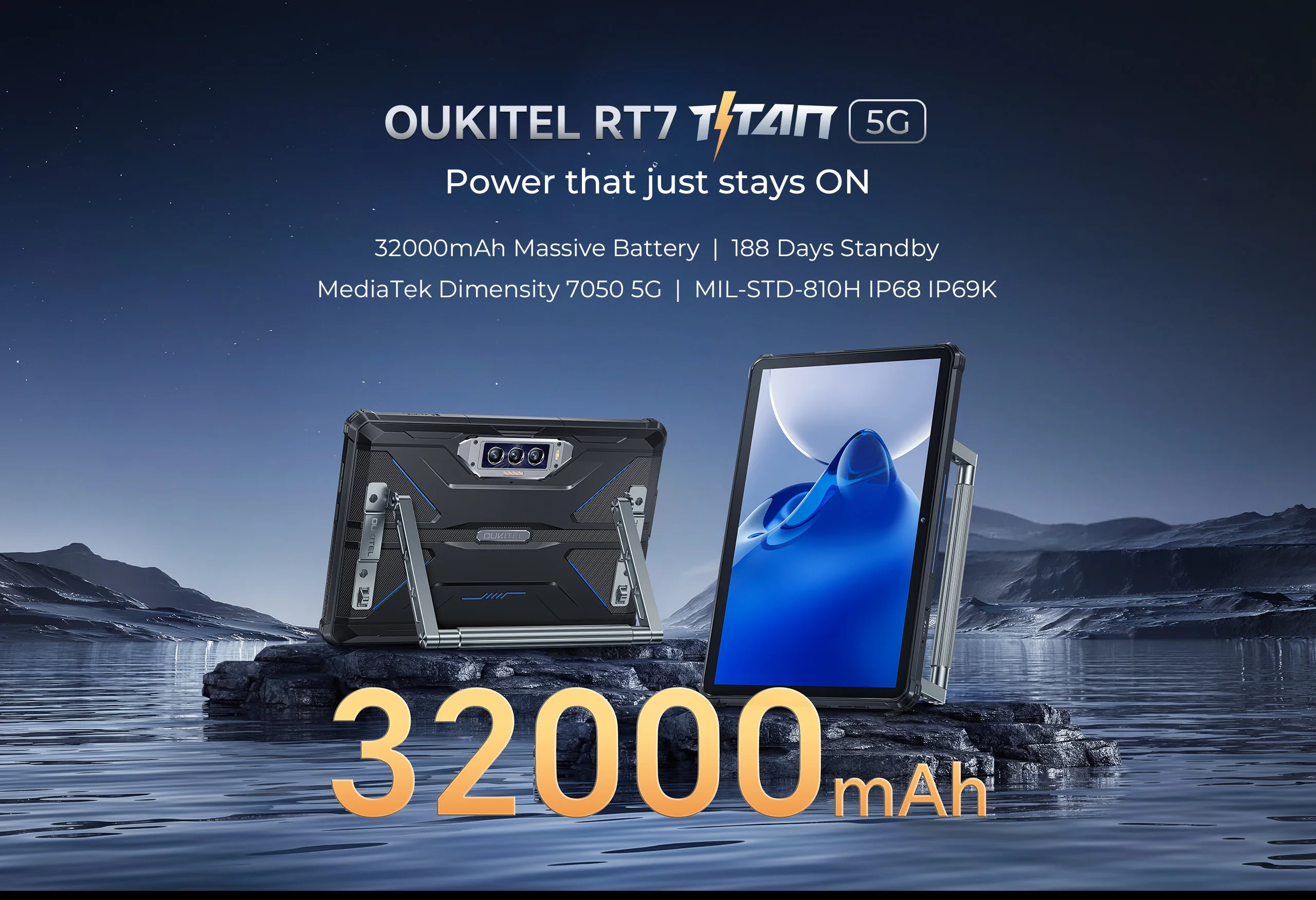 Oukitel RT7 5G TITAN Rugged Tablet 10.1" FHD+ 32000mAh 12GB+512GB Android 13 Tablet MTK Dimensity 720 48MP+20MP Tablets PC
