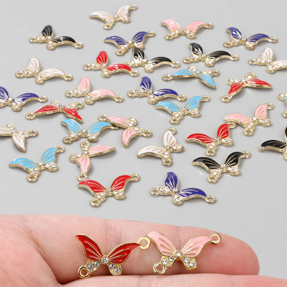 Wholesale Bohemian Butterfly Connector Enamel Alloy Metal Drop Oil Butterflies Charms For Jewelry Making Bracelt Findings DIY