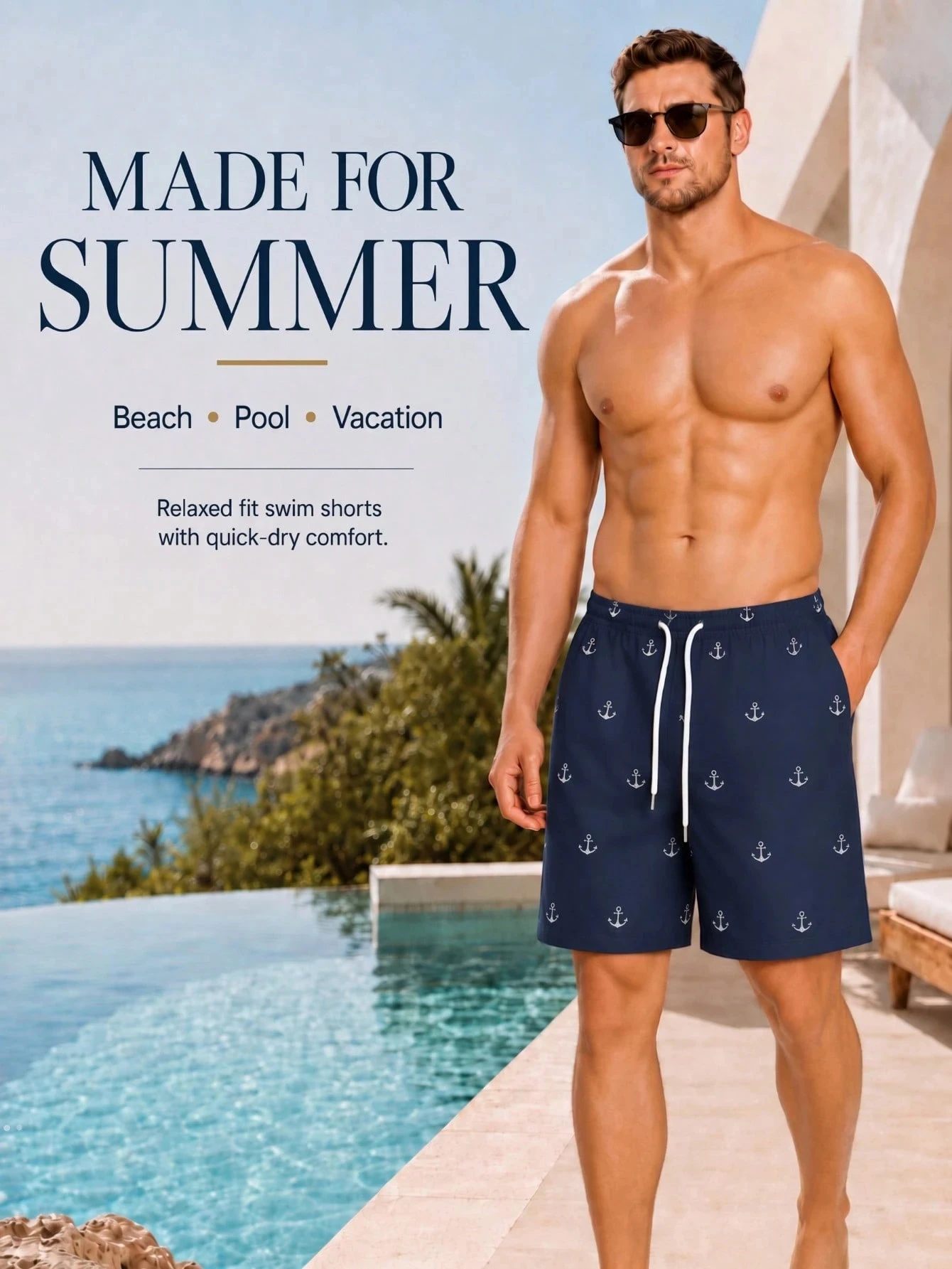 Herren-Shorts mit 3D-Digitaldruck „Ocean Element“, lässig, für den Strand, den Alltag und den Urlaub, mit Kordelzug, einlagig, ohne Futter, hawaiianisch – Detail 4