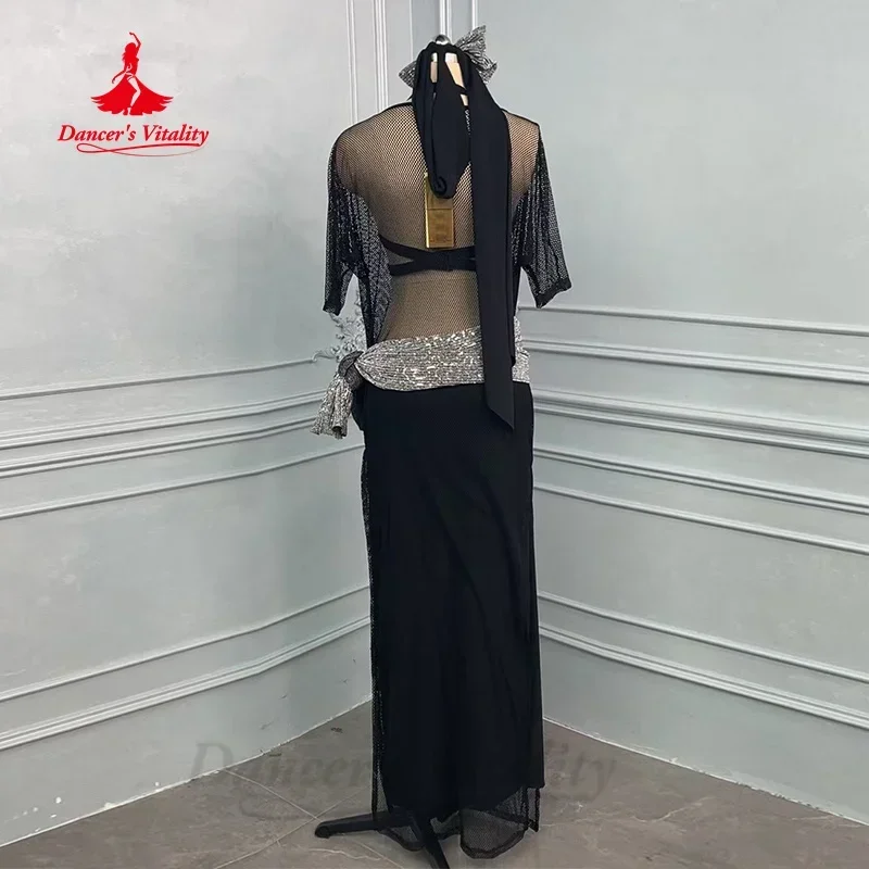 BellyDance Clothing Set Women Customized Tassel Bra+Headscarf+Belt+Long Skirt+Mesh Robe 5pcs Oriental Dance Performance Costume