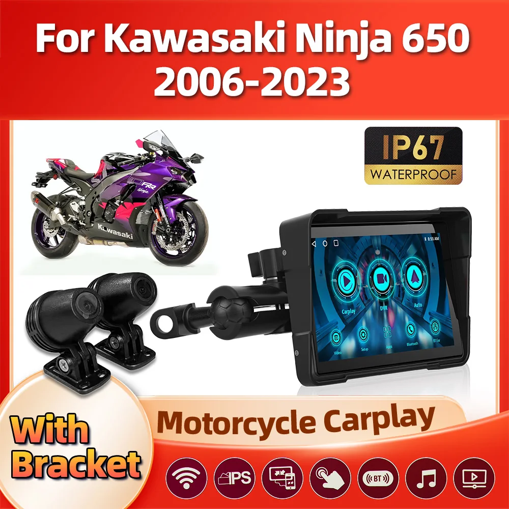 

GPS Navigation Motorcycle CarPlay Display Screen Moto Wireless Android Auto Monitor For Kawasaki Ninja 650 2006-2021 2022 2023