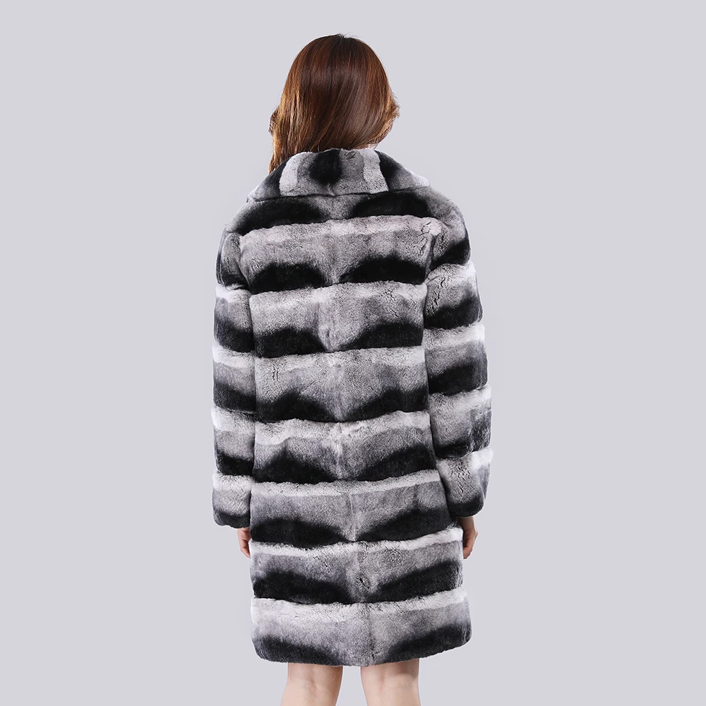 2025 Fashion Women Natural Rex Rabbit Fur Coat With Fur Collar Warm Winter Jacket Women Warm Chinchilla Fur Jacket Real Fur Coat