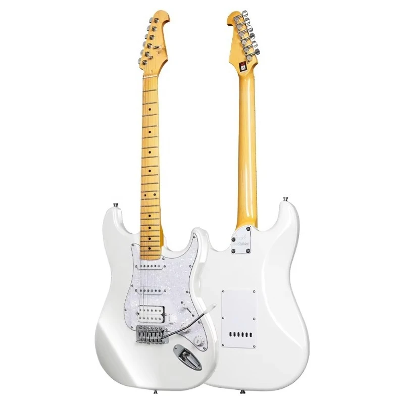 Electric Guitar Basswood Body Maple Neck Tremolo Bridge White Color 6-String Guitar