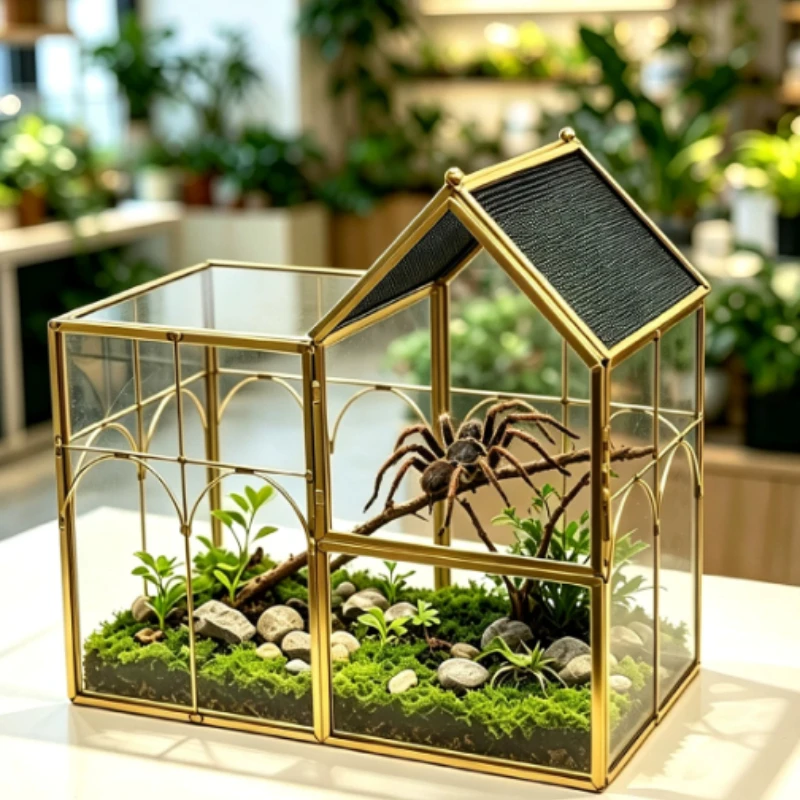 House Shaped Glass Terrarium, Reptile Breeding Box for Jumping Spider Mantis Insect Habitat Decor