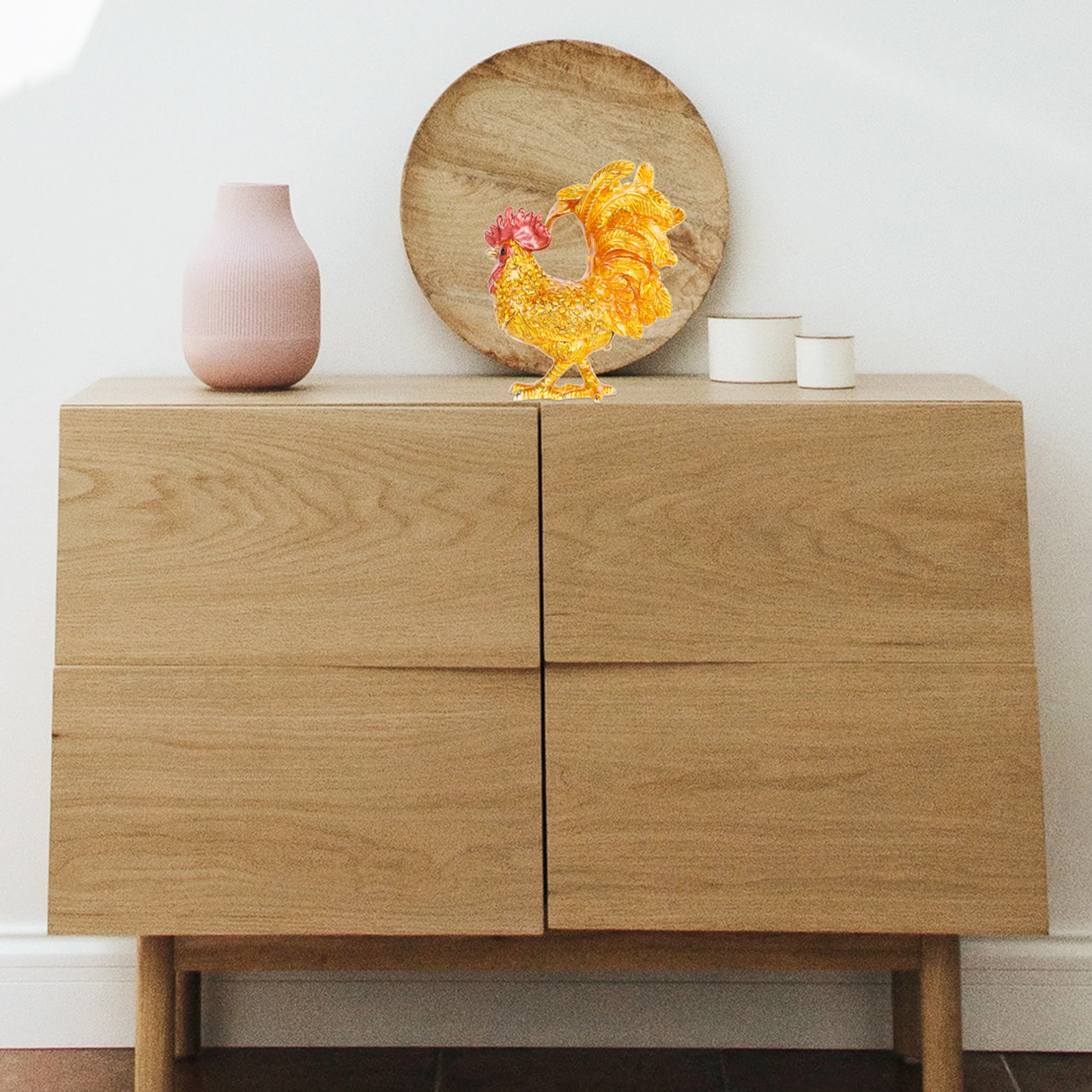 

Zodiac Rooster Jewelry Box Golden Shaped Case Retro Decor Alloy Statue Fine Workmanship Practical Durability Storage Box