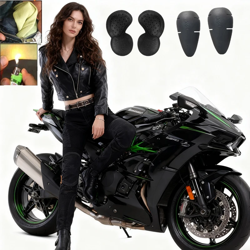 Kevlar Motorcycle Jeans for Women Summer Riding Pants Abrasion Resistant Windproof Durable Black Dirt Bike Trousers