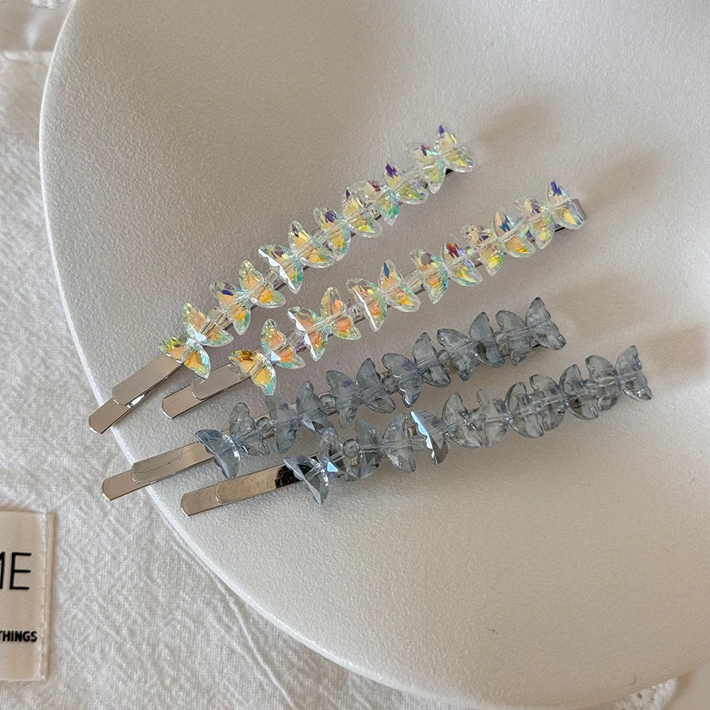 

Y2K Butterfly Crystal Hair Clips Shiny Diamond Barrettes Set Iridescent And Gray Clear Hairpins For Women Daily Styling Barrette