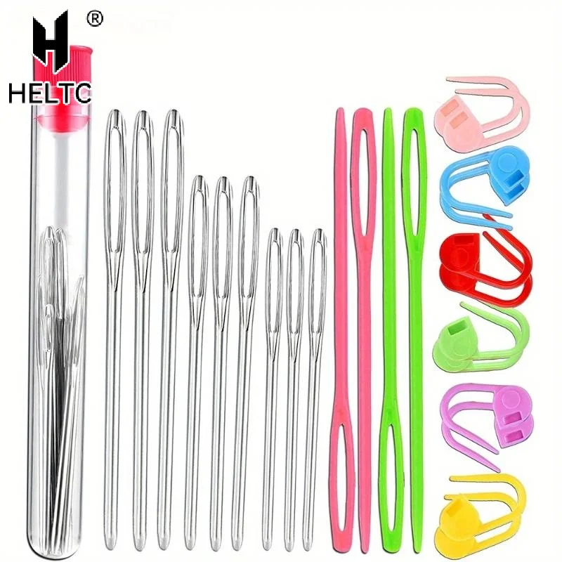 26Pcs Sewing Knitting Kits Large Eye Blunt Yarn Needles & Plastic Weaving Needles & Crochet Locking Counter Stitch Markers Tools