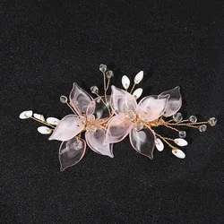 Pink Flower Hair Clips for Bride Wedding Hair Accessories Crystal Floral Hairpins Pearl Headpiece for Women Party Hair Jewelry