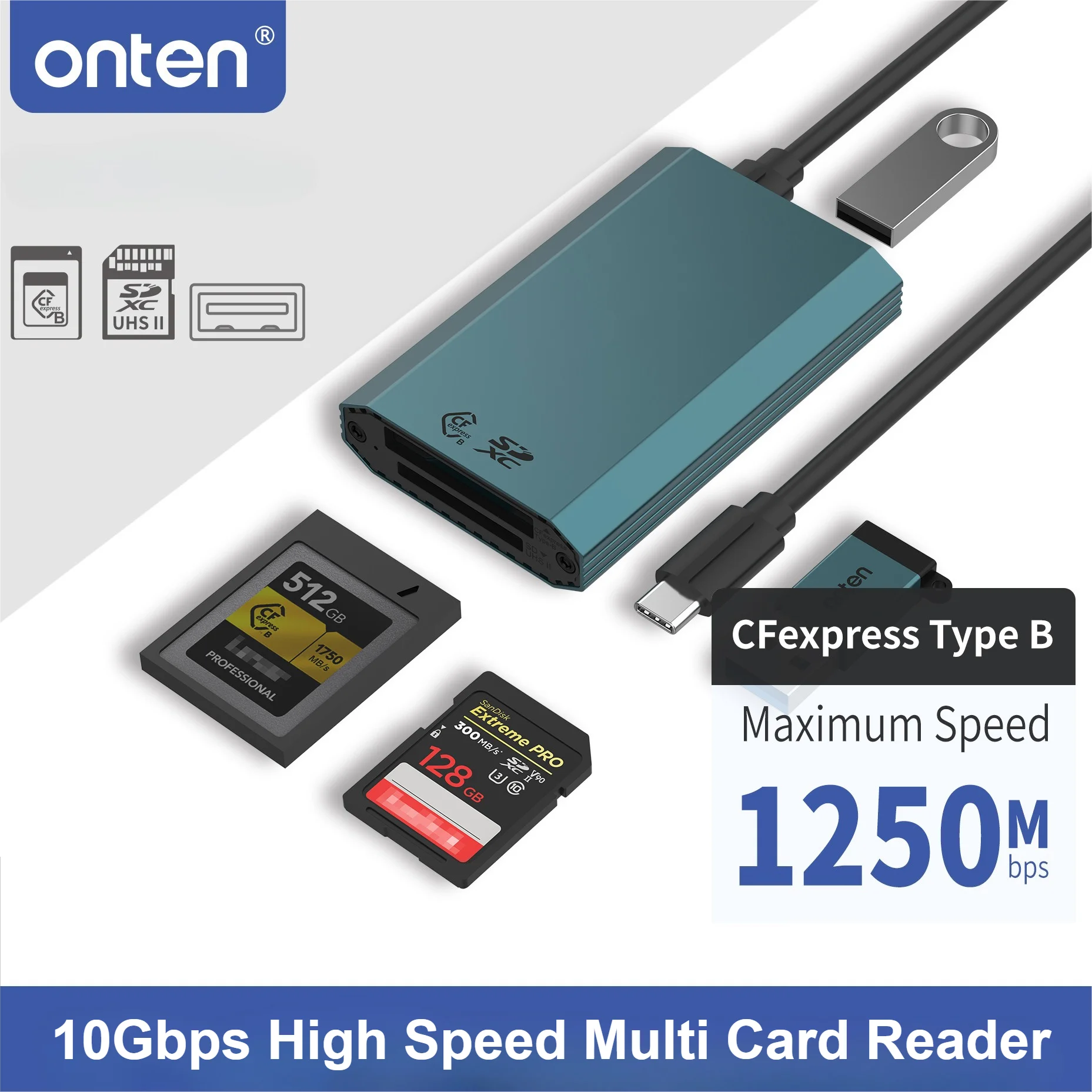 

Устройство для чтения карт ONTEN 10Gbps High Speed Card Reader USB3.2 Gen2 SD4.0 Multi CF SD TF, портативный адаптер Type-C для камеры, ноутбука, ПК