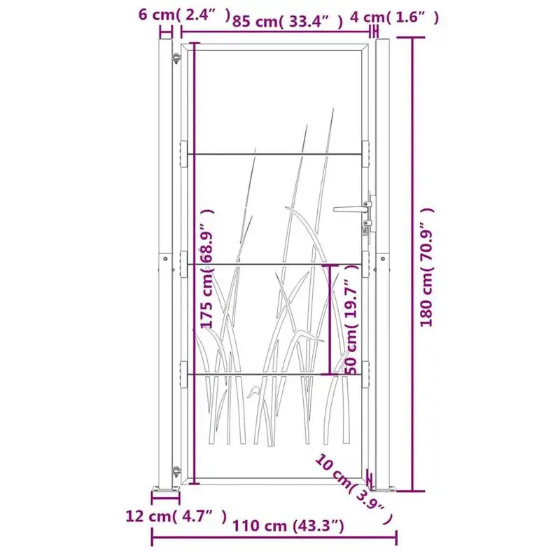 Immagine 7: Cancello da Giardino in Acciaio con Design a Taglio Laser, Sistema Bloccabile con Pali e Accessori di Montaggio, Antracite, 100x175 cm
