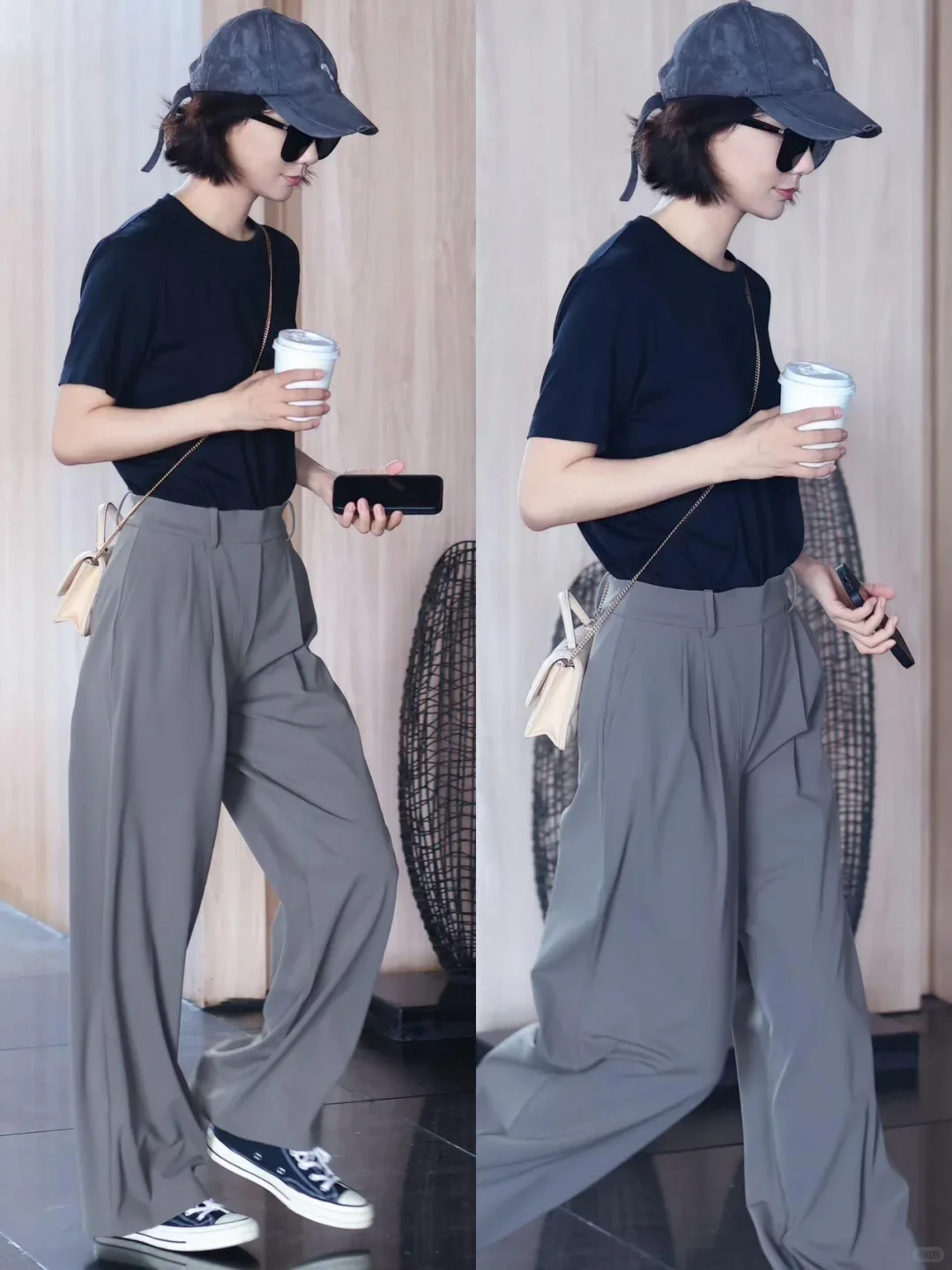 Pocketed suit pants with pleats, cool feeling, versatile wide-legged, long pants, casual, straight-cut, elastic waist