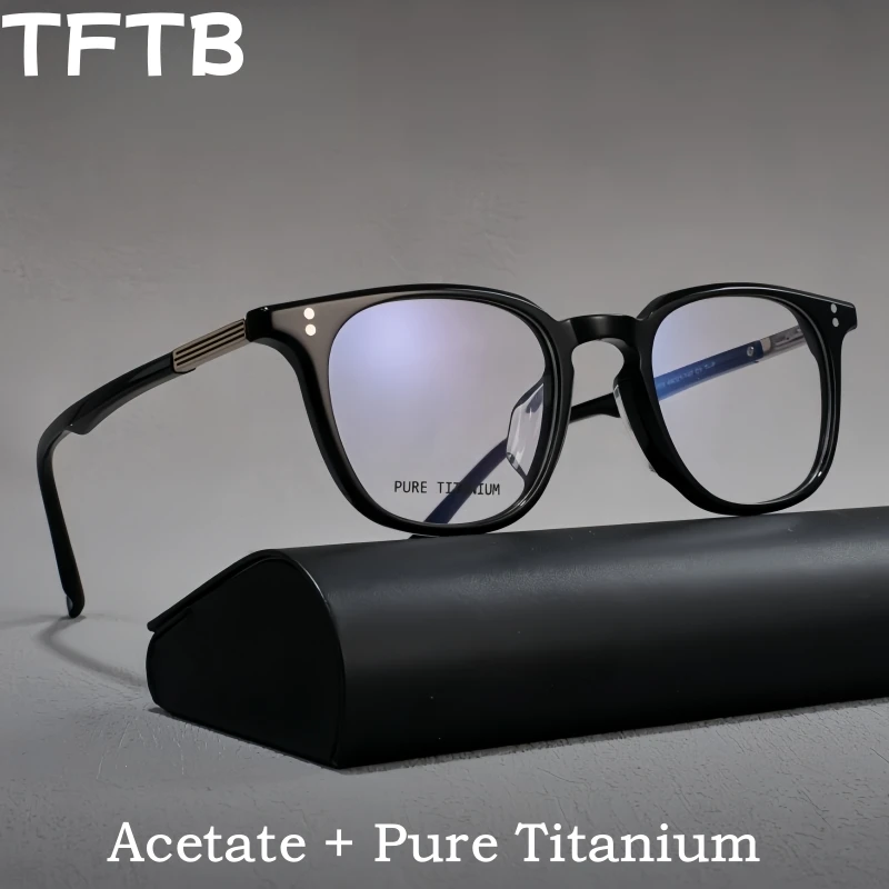 

TFTB New Luxury Pure Titanium Acetate Men's Retro Glasses Fashion Trend Oval Optical Prescription Eyeglasses Frame Women T22003