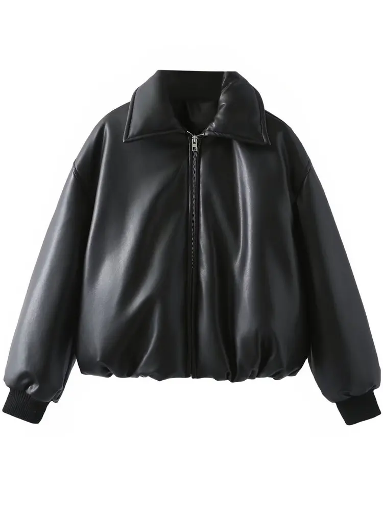 2026 Winter Women's Motor Biker Warm Faux Leather Parkas Coats Female Street Oversized Padded Thicken PU Short Bomber Jackets
