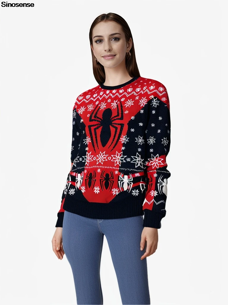 Men Women New Year Eve Xmas Sweatshirt 3D Spider Printed Holiday Party Jumper Tops Couples Pullover Ugly Christmas Sweater