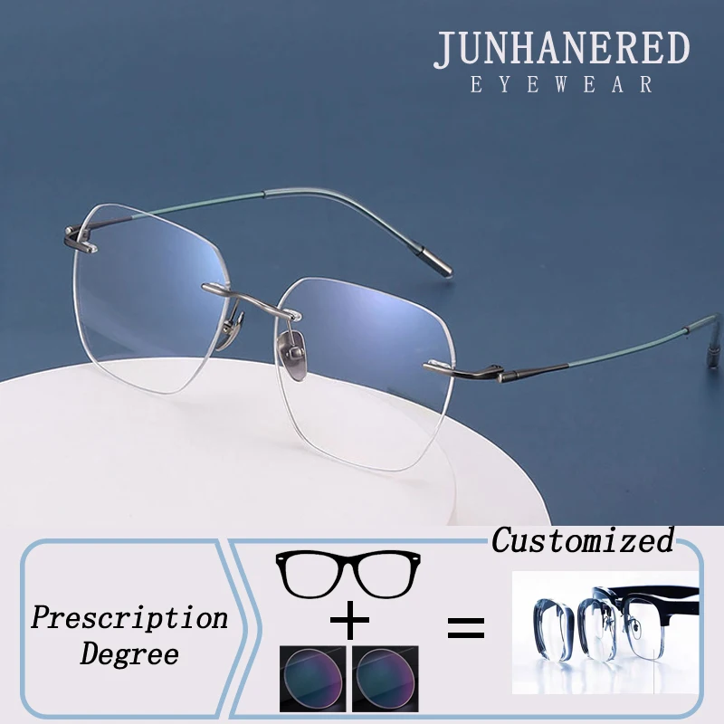 

Polygon Titanium Frameless Photochromic Prescription Glasses Anti Blue Light Reading Eyeglass Short Sight Astigmatism Eyewear