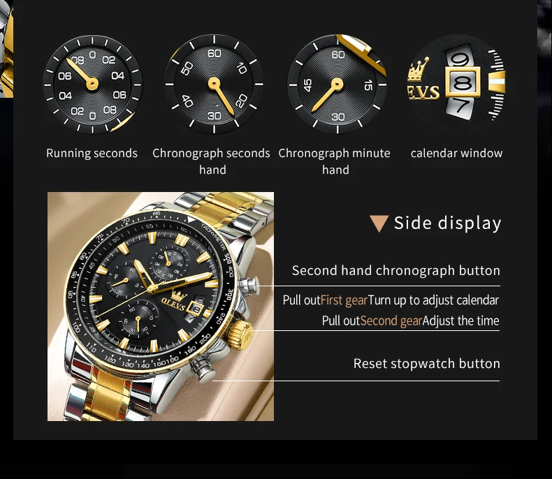 Imagem -04 - Olevs Waterproof Quartz Ver para Homens Cronometragem Calendário Original Negócios Esportes Top Fashion Ty705 Aço Inoxidável