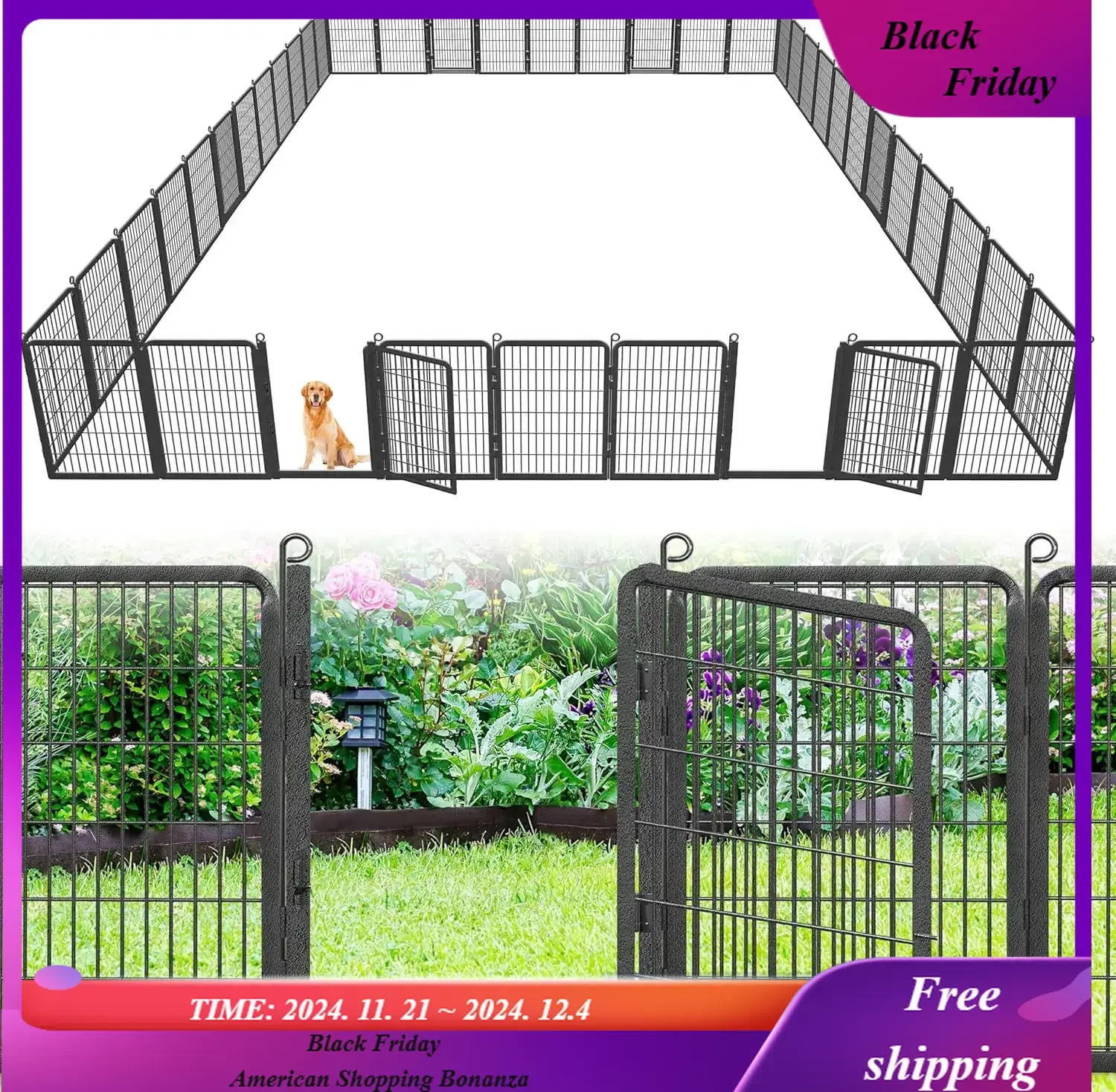 Garden Fence Decorative Garden Fencing with Low Threshold Gate, Garden Border Fencing for Dogs Metal Fence Panels Dog