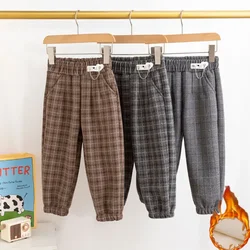 Winter Children's Casual Pants England Plaid Trousers for Kids Boys Girls Thick Warm Sweatpants Fashion Teenager School Joggers