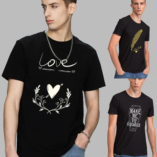 Imagen 1 del producto Camiseta con estampado de imagen blanca para hombre, camiseta informal transpirable de manga corta con cuello redondo para ir al trabajo, ropa para hombre
