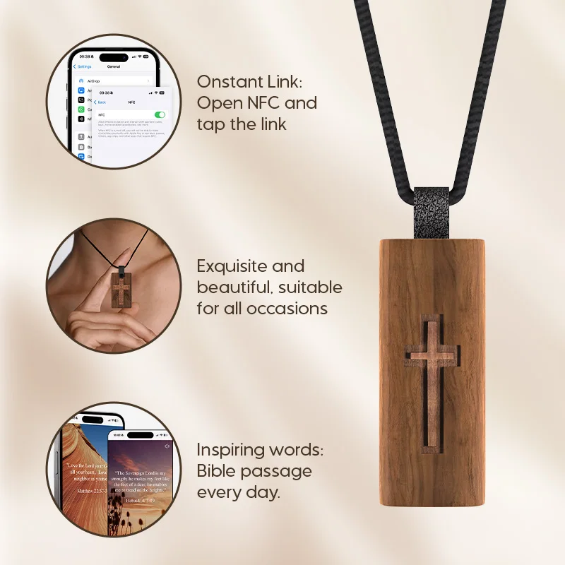 Colar de cruz católica com NFC, colar de versículo da Bíblia diário cristão, presentes de joias religiosas, colar da Bíblia