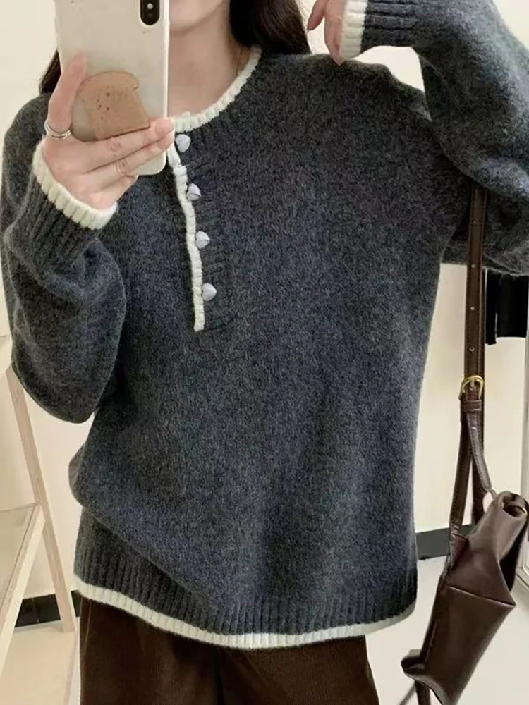 여성용 티엔드 루즈 니트 스웨터 따뜻한 이너웨어 가을 겨울 부드럽고 아늑한 컬러 블록 디자인 심플한 슬레 탑