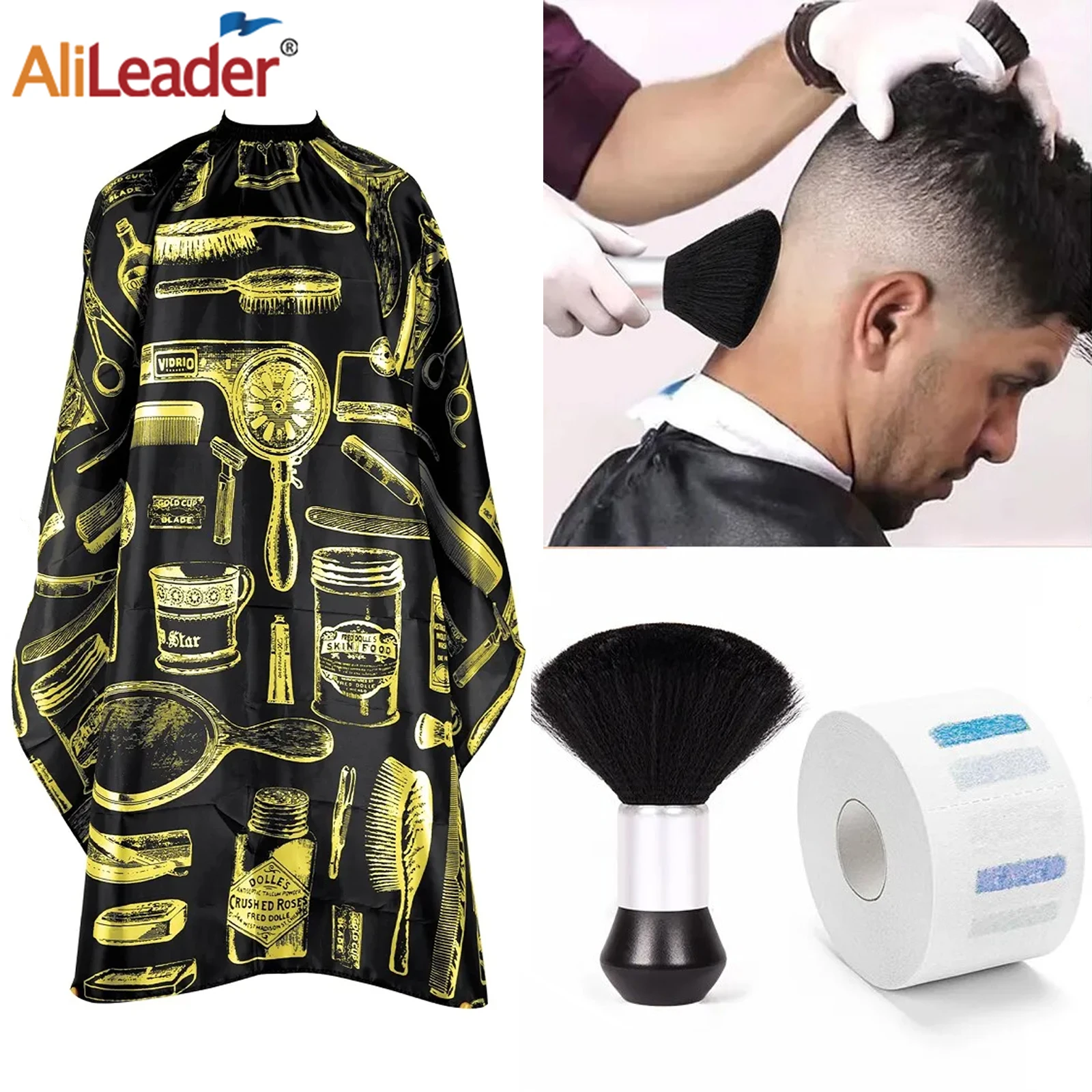 

1Pc Hairdresser Aprons Haircut Cape +1 Roll Haircut Neck Paper +1Pc Neck Face Duster Brush Professional Hairdressing Accessories