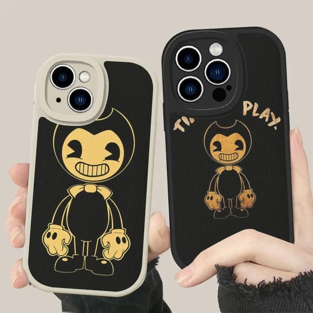 Jogo b-bendy e a tinta m-máquina caso de telefone de couro duro para iphone 16 15 14 13 12 mini 11 14 pro max xs x xr plus fundas
