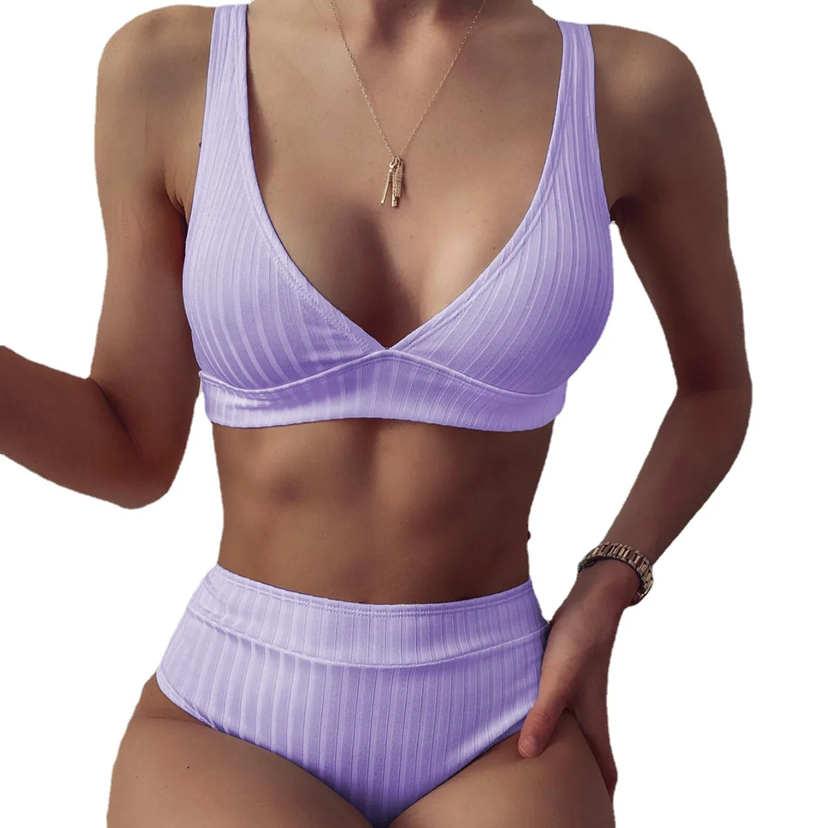 2022 New V-neck Pit Strip Bikini High Waist Split Women Swimsuit Bikini